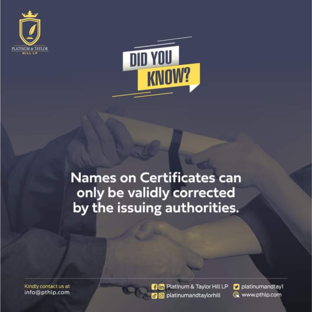 Here is Why Corrections of Names on Educational Certificates can only be done Authorities. 1